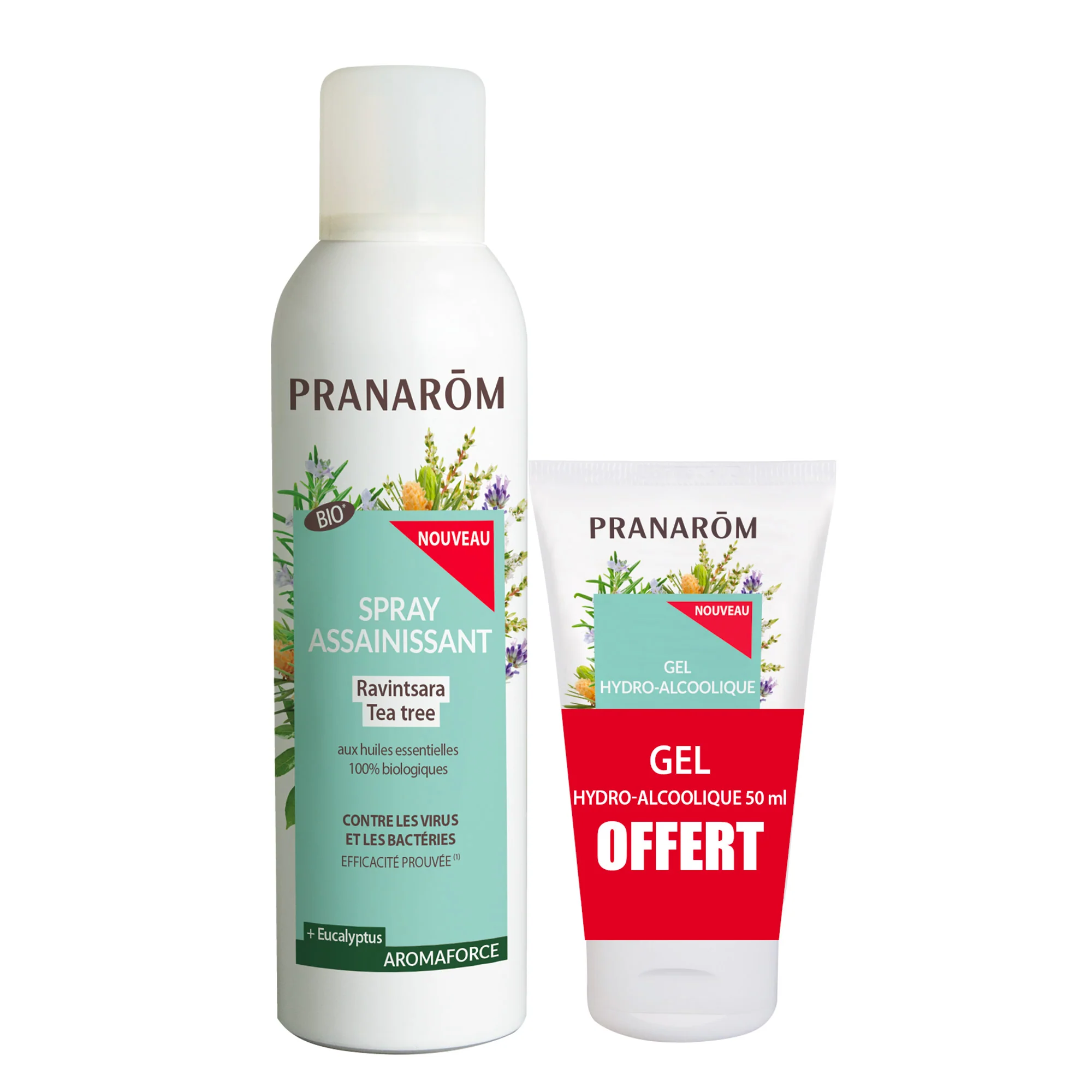 Duo pack spray assainissant & gel hydroalcoolique Ravintsara & Tea-tree - Bio